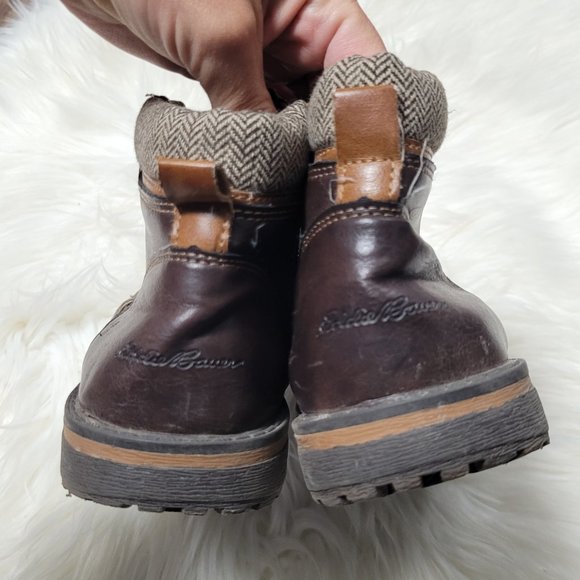 Eddie Bauer Side Zip Boots Lace-Up Brown Classic Casual Preppy Kids Shoes 2 - Picture 4 of 8